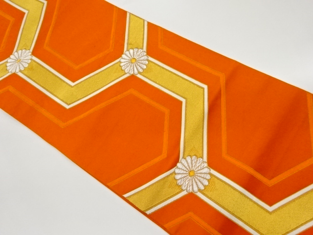 JAPANESE KIMONO / VINTAGE FUKURO OBI / WOVEN KIKU & BISHAMON KIKKO